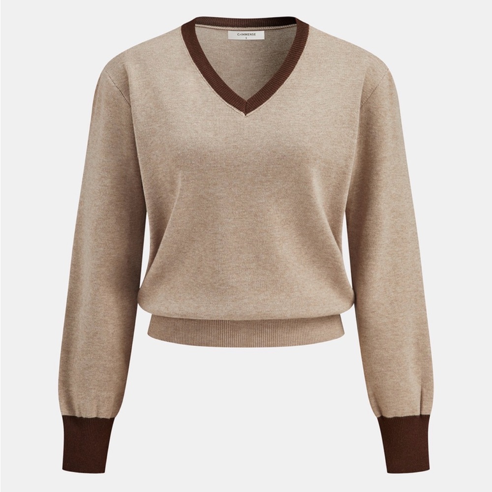 Commense Knit Tan and Brown Women's Skirt and sweater set - Picture 2 of 7